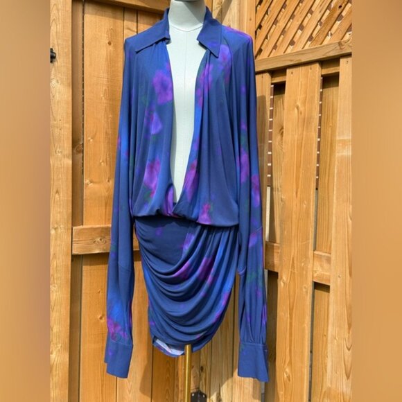 🆕 RAT & BOA 🧿 NWOT Volana Blue and Purple Floral Printed Cowl Neck Mini, Sz XL - Picture 11 of 15